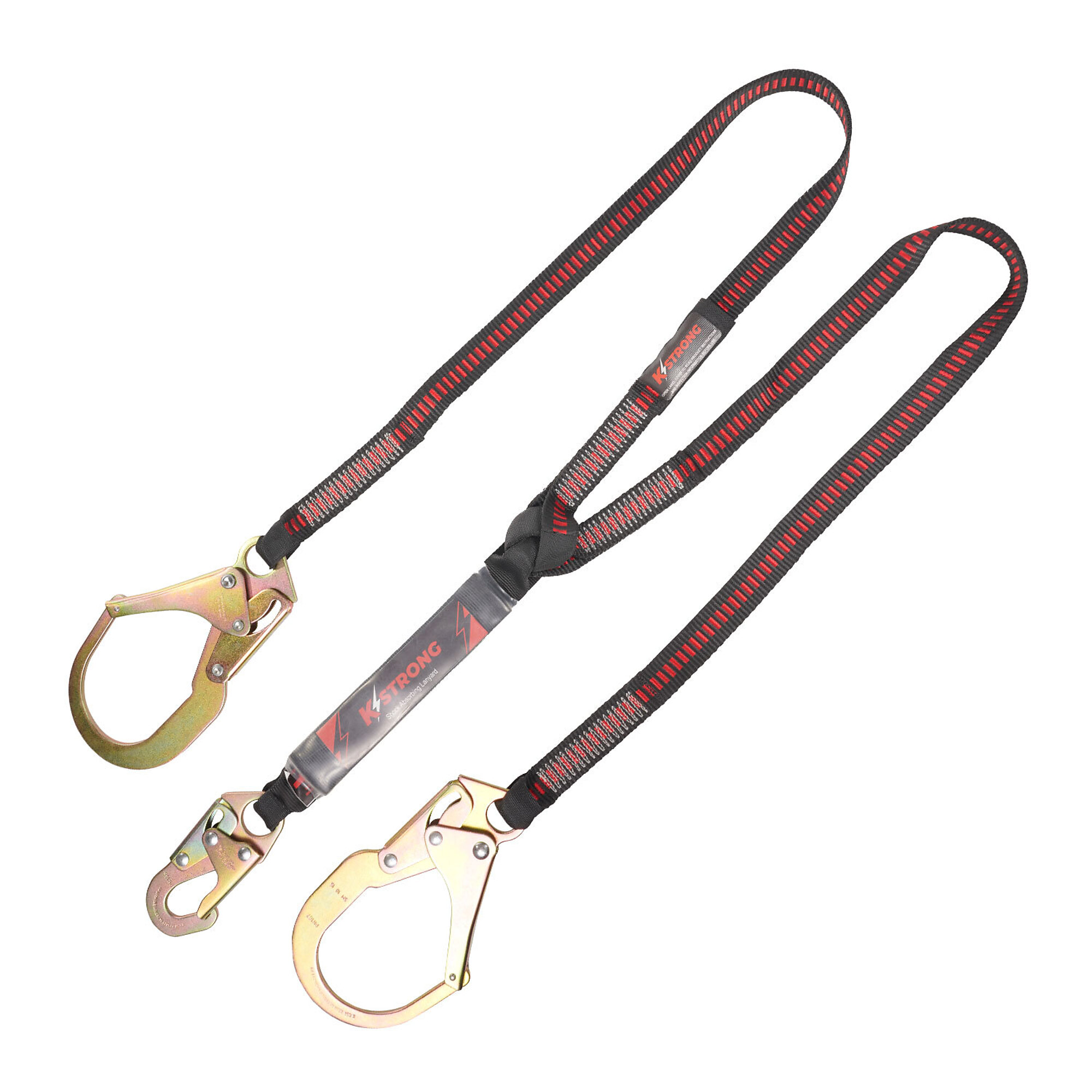KStrong 100% Tie-Off Shock Absorbing Lanyard — 6ft., Twin Leg, Snap Hook & Rebar Hooks, Clear Pack Design, Model# UFL201131